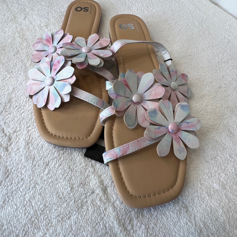 SO Pink Floral Sandals Slip-On Style